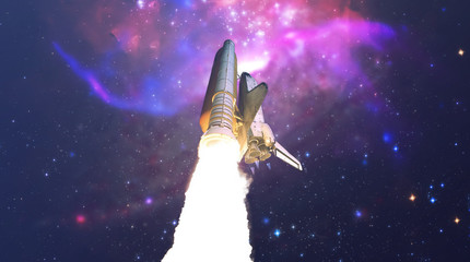 Wall Mural - the abstract intergalactic spaceship shuttle fly to the stars in outer space. elements of this image
