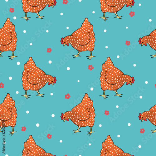 Red hens pattern. Seamless ...