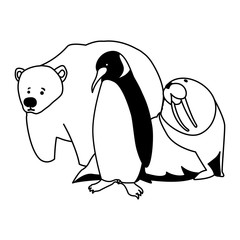 Sticker - arctic animals in a white background