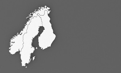 Wall Mural - 3d render map of scandinavia countries. norway, finland, sweden map.