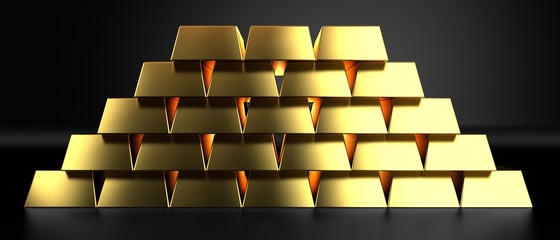 Gold ingots - bank/ treasure/ weath concept - 3D illustration