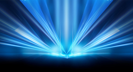 Wall Mural - dark background with lines and spotlights, neon light, night view. abstract blue background. blue da