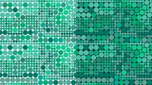 Mint Green Dots. A Collection Of Two Seamless Patterns Circles Print. Simple Geometric Multi Colored Dots Background. One On White Background, The Other Is On A Dark Green Background.