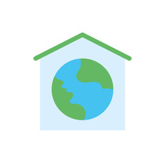 Sticker - house with world planet earth flat style