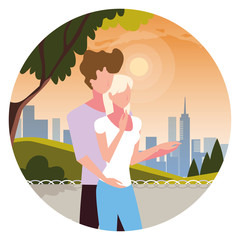 Poster - couple of people in love walking in park