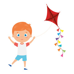 Wall Mural - cute little boy with kite isolated icon