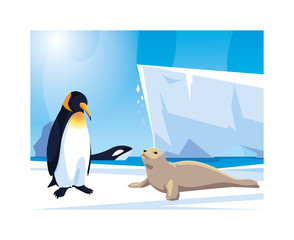 Poster - arctic animals at the north pole, arctic landscape