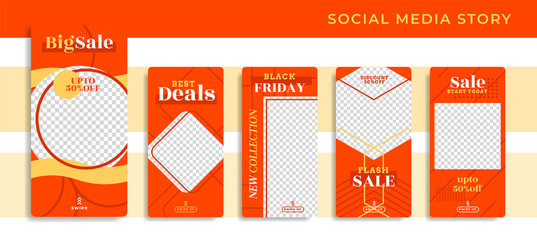 Poster - Banners Bundle Kit Set of Social Media Instagram Story. Geometric Stories Sale Banner Background ,Poster, Flyer, Coupon, Layout Composision Orange Yellow, Collection Templates editable eps 10 vector