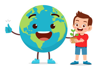 happy cute little kid boy love earth