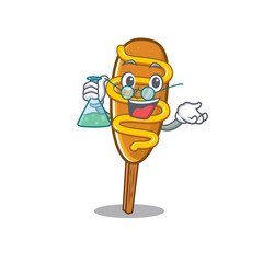 Sticker - Cool corn dog Professor cartoon character with glass tube