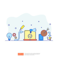 Poster - digital marketing strategy concept vector illustration. Business growth graph and chart increase to success. Return on investment ROI or increase profit. Finance stretching rising up for banner