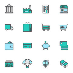 Aufkleber - banking and finance filled outline icons set, line vector symbol collection, linear colorful pictogr