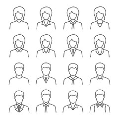 Poster - businessman and businesswoman line icon set on white.