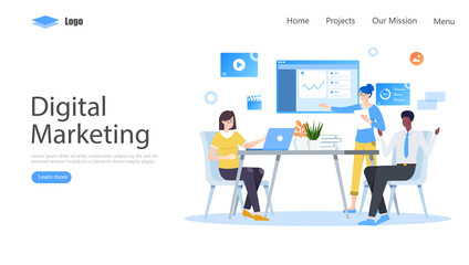 Wall Mural - Digital Marketing Vector Illustration Concept, Suitable for web landing page, ui, mobile app, editorial design, flyer, banner, and other related occasion