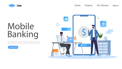 Wall Mural - Mobile Banking Vector Illustration Concept , Suitable for web landing page, ui, mobile app, editorial design, flyer, banner, and other related occasion