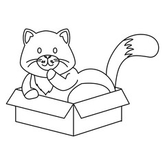 Canvas Print - cute little cat in box carton line style icon vector illustration design