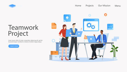 Wall Mural - Teamwork Project Vector Illustration Concept , Suitable for web landing page, ui, mobile app, editorial design, flyer, banner, and other related occasion