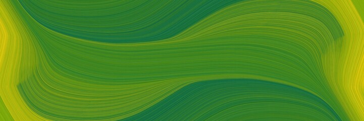 Poster - artistic designed horizontal banner with forest green, golden rod and olive drab colors. fluid curved lines with dynamic flowing waves and curves