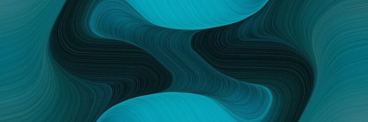Poster - modern horizontal header with very dark blue, light sea green and teal colors. fluid curved flowing waves and curves