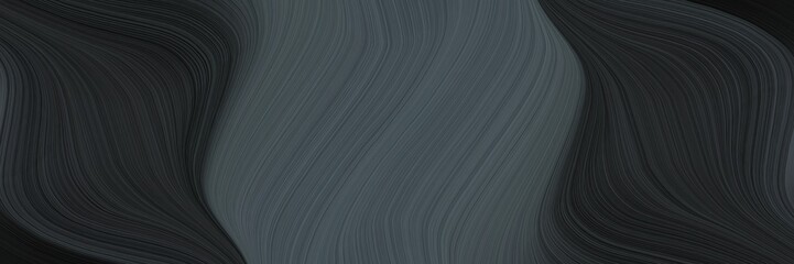 Poster - surreal horizontal banner with very dark blue, dim gray and dark slate gray colors. fluid curved flowing waves and curves