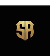 SA logo monogram with gold colors and shield shape design template