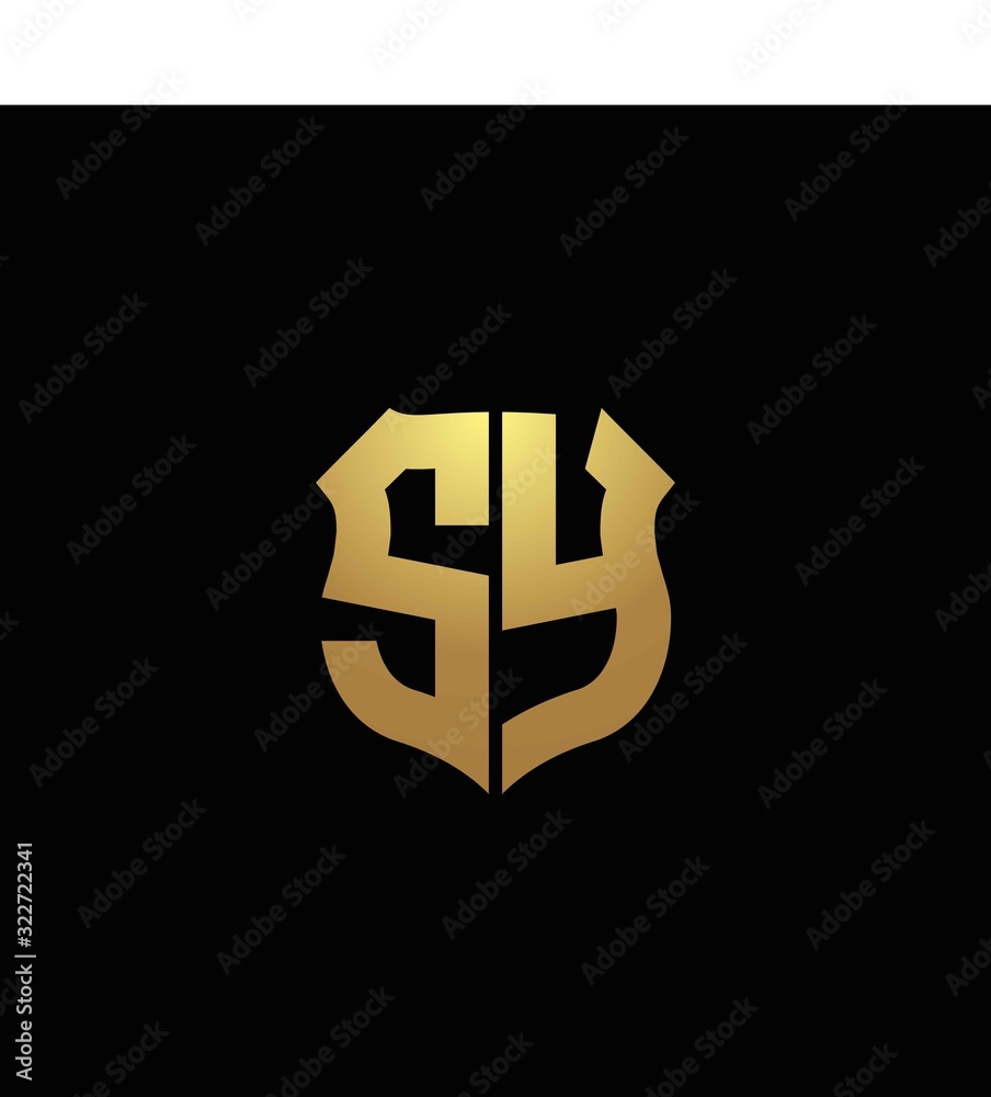 SY logo monogram with gold colors and shield shape design template ...