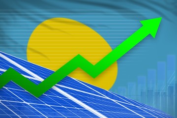 Palau solar energy power rising chart, arrow up - green natural energy industrial illustration. 3D Illustration