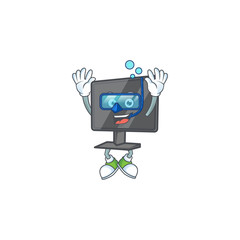 Sticker - A mascot icon of computer screen wearing Diving glasses