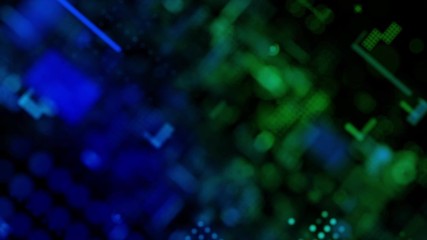 Poster - 3d rendering abstract background flying pass through block and pixel element for cyber futuristic an