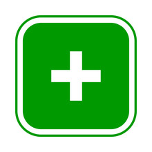 Square Green Plus Sign Icon, Button. Flat Add, Positive Symbol Isolated On A White Background. EPS10 Vector File