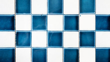 Old Blue White Checkered Square Tiles Vintage