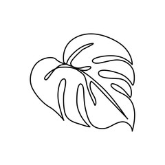 Wall Mural - Continuous line monstera leaf. Tropical leaves contour drawing