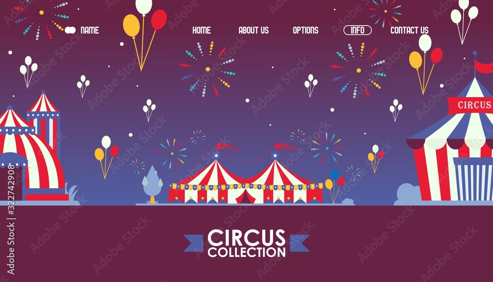Traveling circus website design, vector illustration. Landing page ...