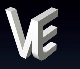 Font stylization of the letters V and B, C, D, E, F,G, H, K, L, M, N, O, P, R, S, T, U, W, Y, Z, font composition of the logo. 3D rendering.