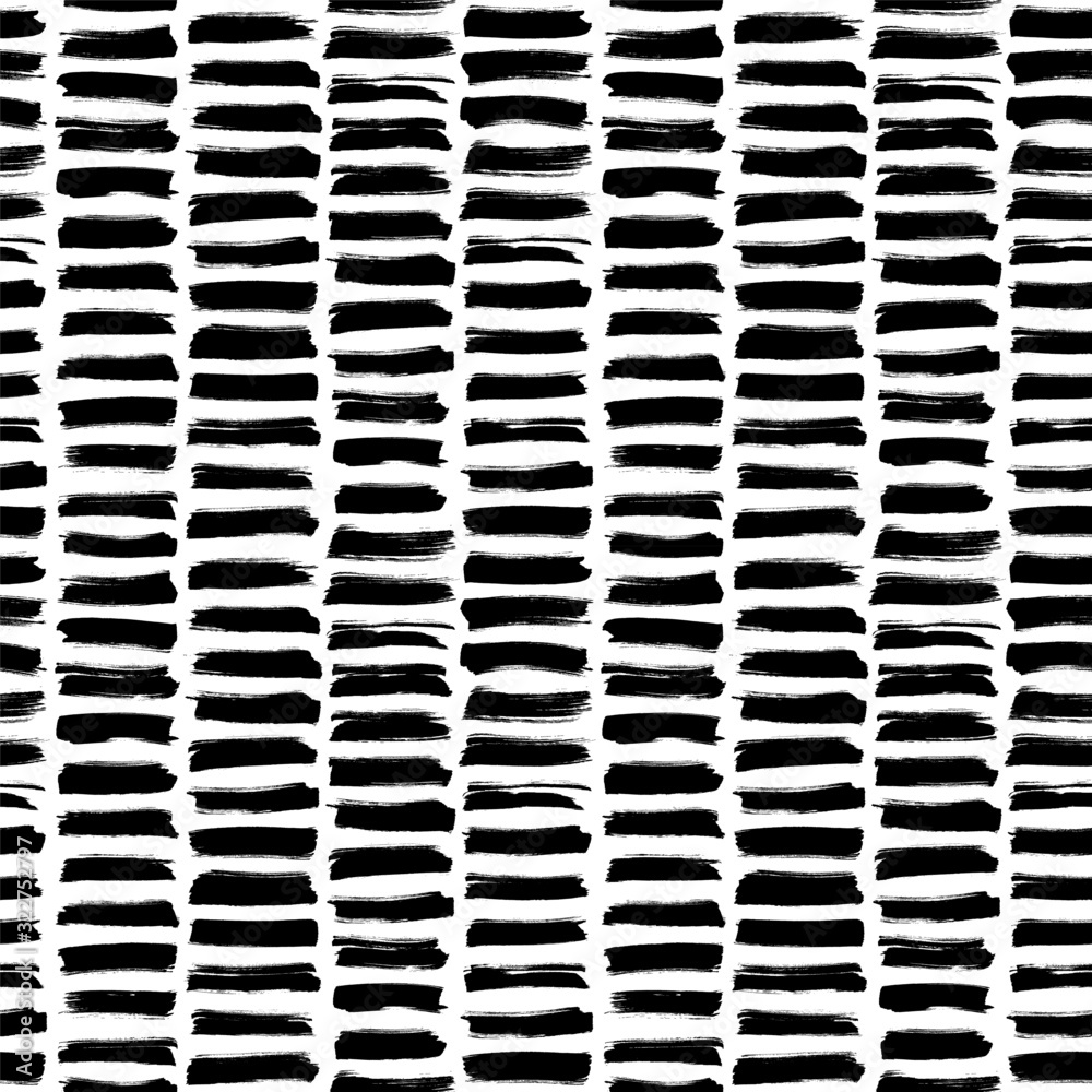 Black ink striped hand drawn vector seamless pattern. Vertical short ...