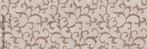 Fotomural Ornament pattern with beige marble stone texture, cement decorative design