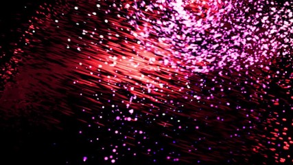Poster - Abstract red purple particles flying on black background. Animation. Colorful cloud of space dust moving chaotically.