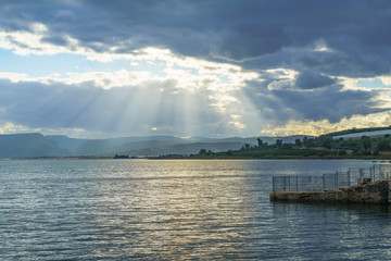 Poster - Sea of Galilee, with clouds and sun beams