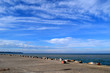 Neoi Epivates pier, suburb of Thessaloniki, Greece. View of Thermaikos Gulf, blue sea and sky. 