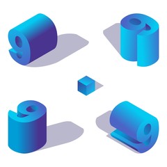 Poster - Vector collection of blue isometric number 9 in various foreshortening views with shadows