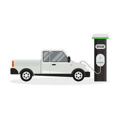 Sticker - Cartoon Electric Car on a White. Vector