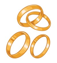 Two Golden Wedding Rings. Color Vector Flat Illustration