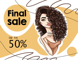 Beautiful woman with curl hairdo banner art