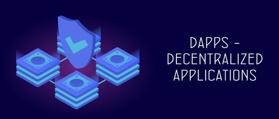 Aufkleber - Dapps - Decentralized Application concept. Fintech Open-source software and Smart Contract on ethereum blockchain technology. Header and footer banner template with text.