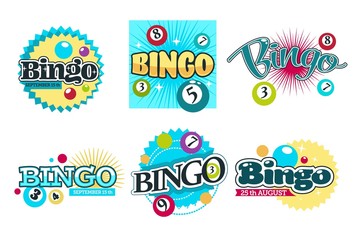 Wall Mural - Bingo game logo set of six with colorful nambered balls