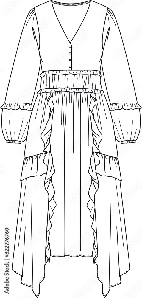 fashion flat dress 1054-dress-women-fashion-sketches
