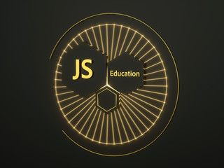 Wall Mural - JS Education 3d illustration. Premium gold sign for JS Education online. Elearning. Banner.