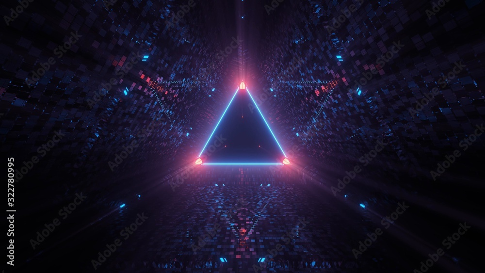 Neon laser lights in a triangular shape with a black background Stock ...