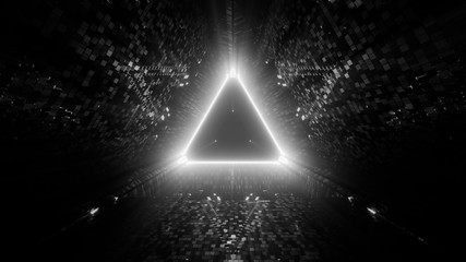 Canvas Print - Neon laser lights in a triangular shape with a black background