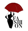 woman under red umbrella fashion logo art